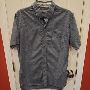 Hickey Freeman Shirt Mens Medium Grey Blue Polka Dot Button Up Short Sleeve